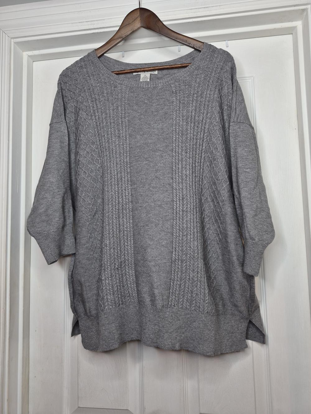 Poppy & Whimsy Cozy Cable-Knit Women's Sweater in Gray Lightweight Pullover 2xl
